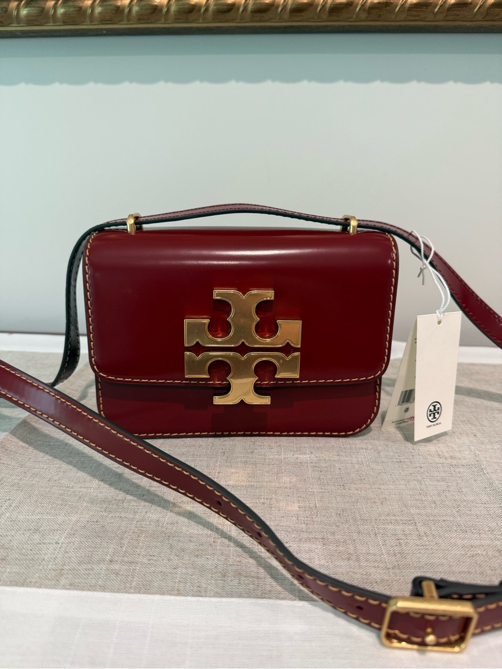 Tory Burch Deep Red Leather Crossbody with Gold Logo